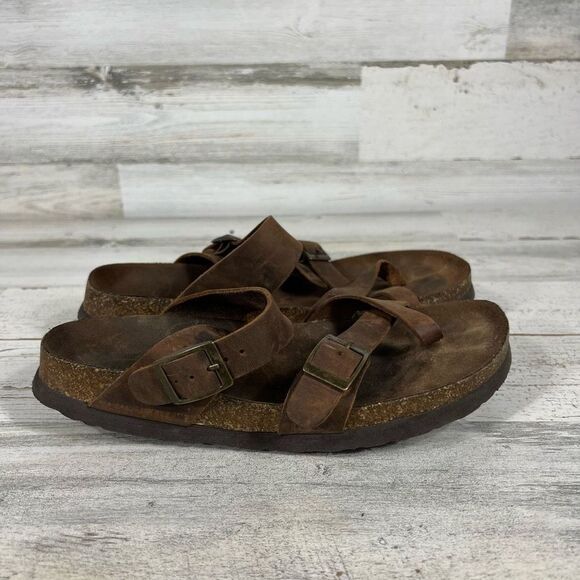 Mountain Sole Women's Leather Strappy Buckle Slip‎ On Slides Sandal Brown US 8 - Picture 1 of 7